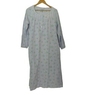 Lanz of Salzburg Flannel Nightgown Lavender Purple Floral Eyelet Size Small